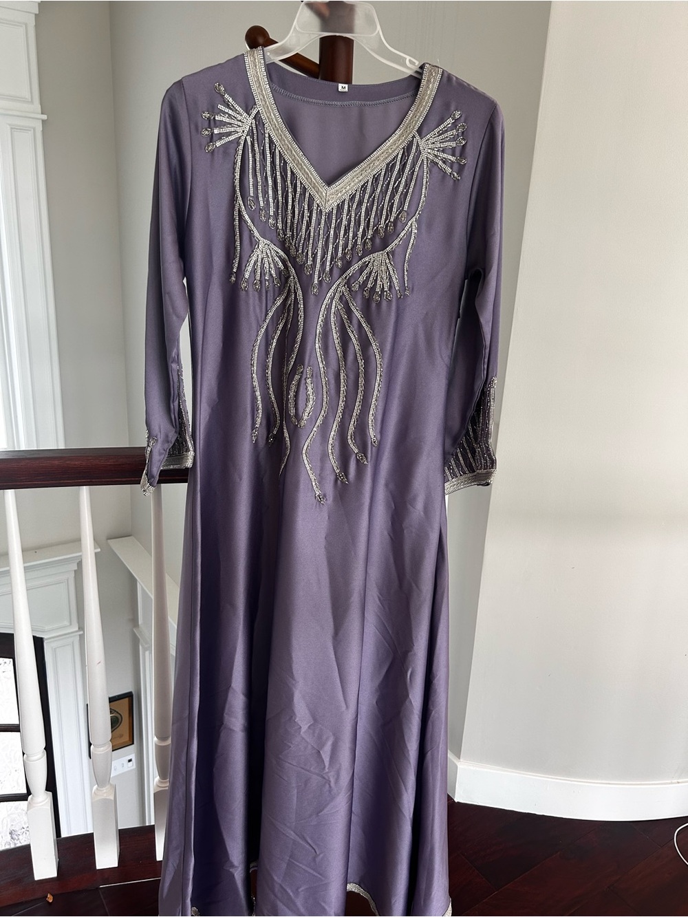 Embellished Long Sleeve Lavender Kaftan/ Caftan Emirati Max Evening Dress